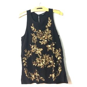 Club Monaco Black silk top gold embellishment