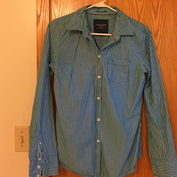 Blue Pinstripe American Eagle Women's Dress Shirt