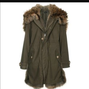 Joseph Olive and coyote fur magic wax parka jacket