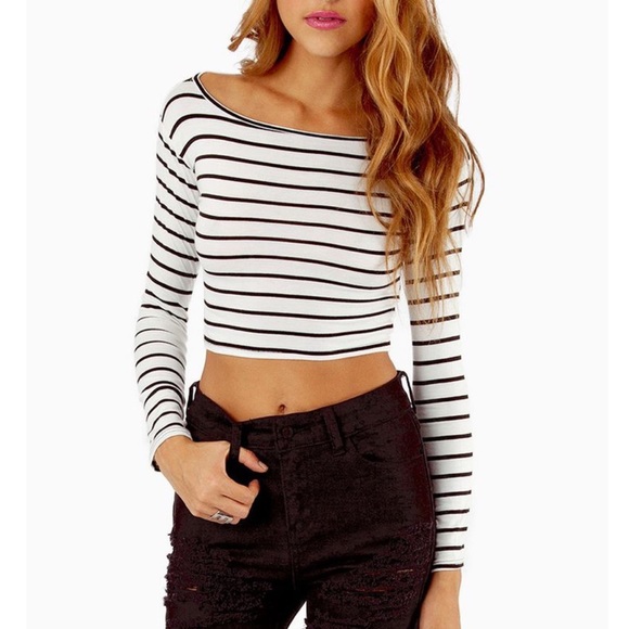 Tobi Black & White Striped Crop Top