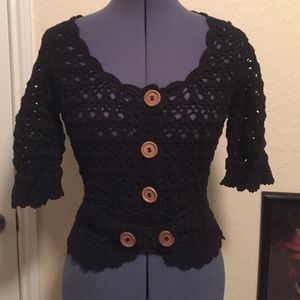Crochet black 3/4 sleeve cardigan