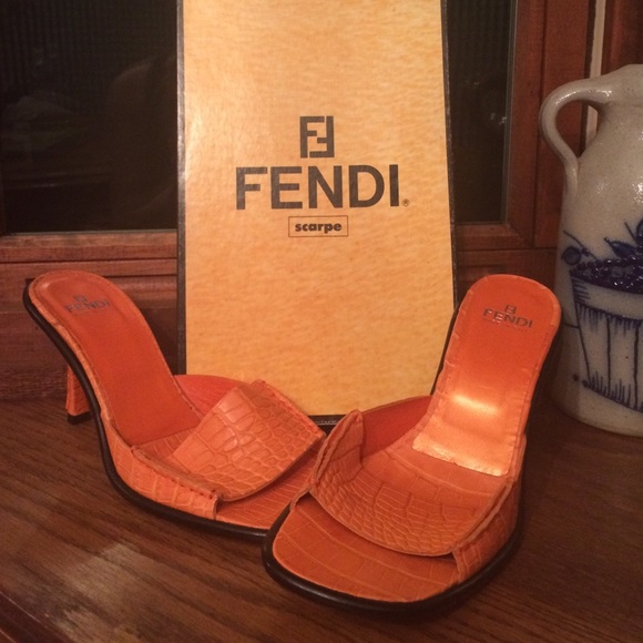 Authentic Fendi Orange Snake Skin Sandals