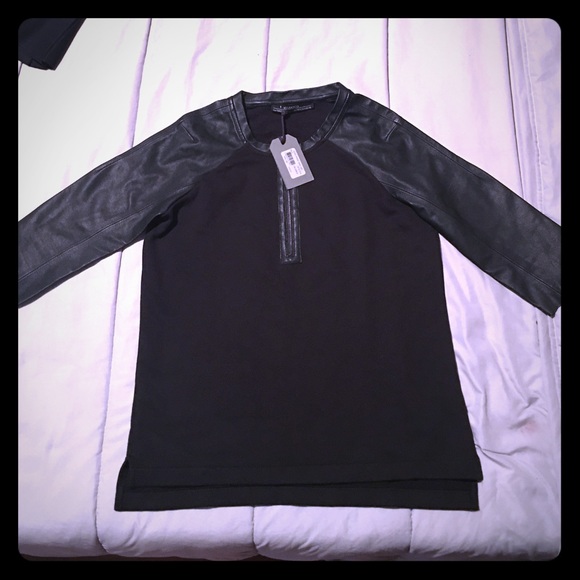 All saints long leather sleeve top size 4