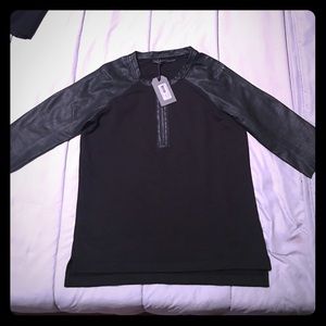 All saints long leather sleeve top size 4