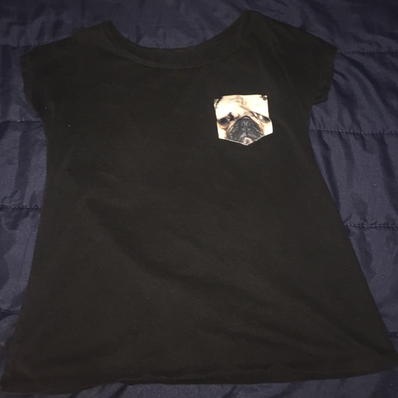 black pug pocket tshirt - Picture 1 of 3
