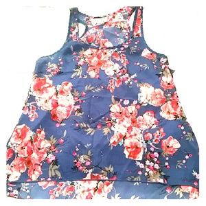 Floral tank with ruffled tulip back