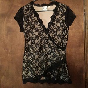 V-neck black lace top. Sz L