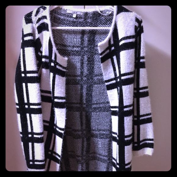 Warm black and white fuzzy cardigan