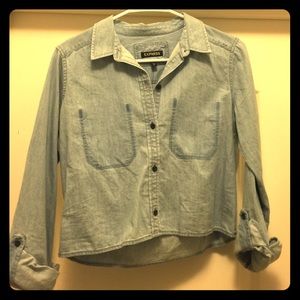 Express Chambray button down crop top