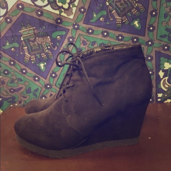 Black Lace Up Booties Wedge