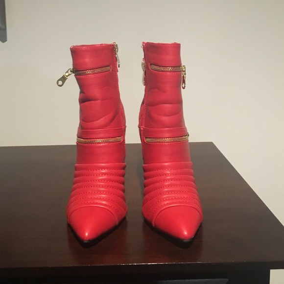 Red pointed toe bootie