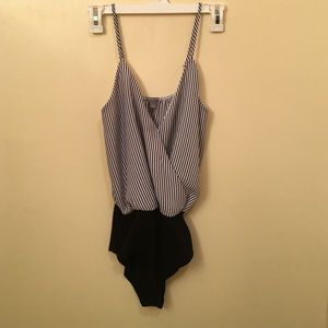 Black and white silk body suit