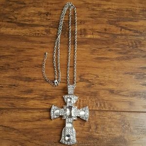 Silver Bling Cross Necklace