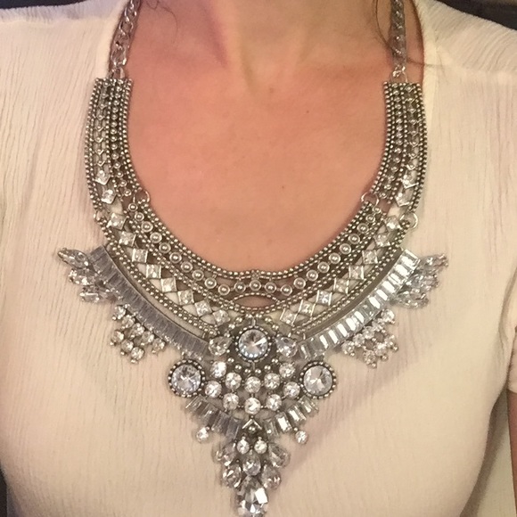 Silver Rhinestone Statement Necklace - Picture 2 of 3