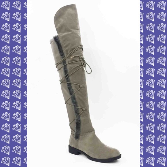 {LAST} 🎉HP grey knee high boots suede faux fur - Picture 2 of 4