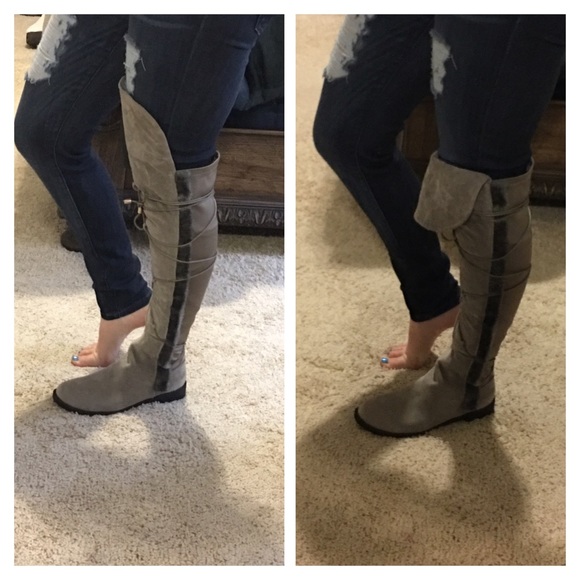{LAST} 🎉HP grey knee high boots suede faux fur - Picture 3 of 4