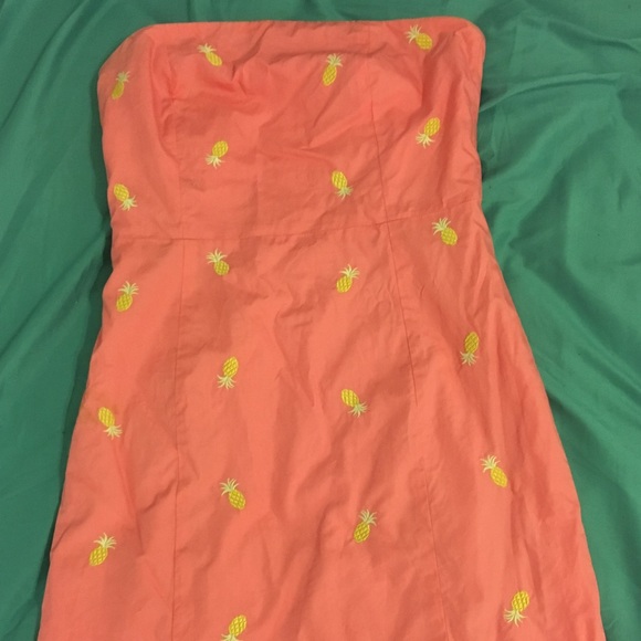 J Crew pineapple print pink strapless dress