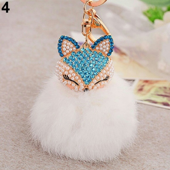 (* Out of Stock *)Cute Blue Fox Plushball Keychain - Picture 2 of 3