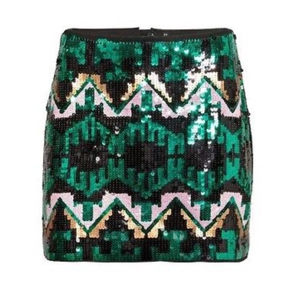 NWOT Sequin Mini Skirt; Black/Green/Pink/Gold