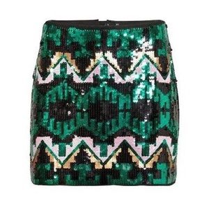 NWOT Sequin Mini Skirt; Black/Green/Pink/Gold
