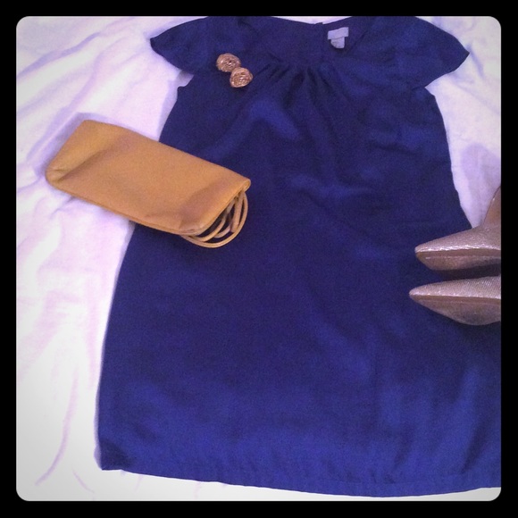 H & M Navy Blue Satin Sheath Dress W/Side Pockets - Picture 1 of 4