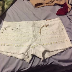 White floral jean shorts