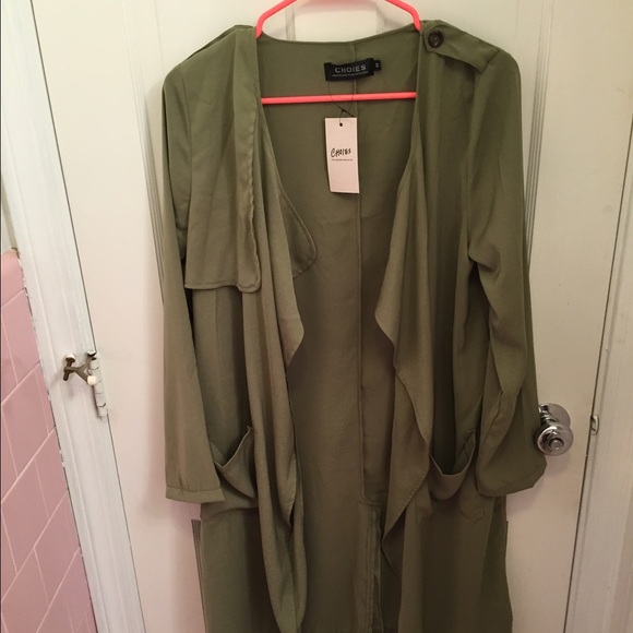 NWT Olive Green Drape Trench Jacket - Picture 2 of 4