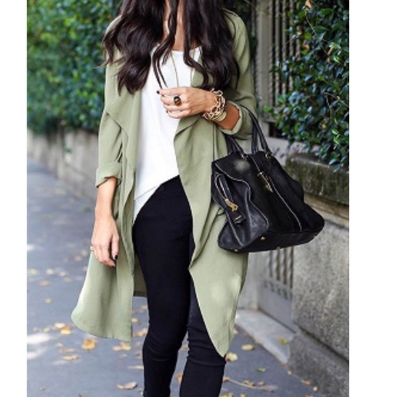 NWT Olive Green Drape Trench Jacket - Picture 4 of 4