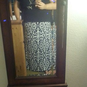 Navy and white print maxi skirt