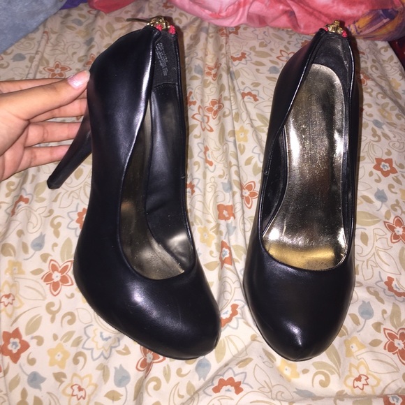 black leather heels