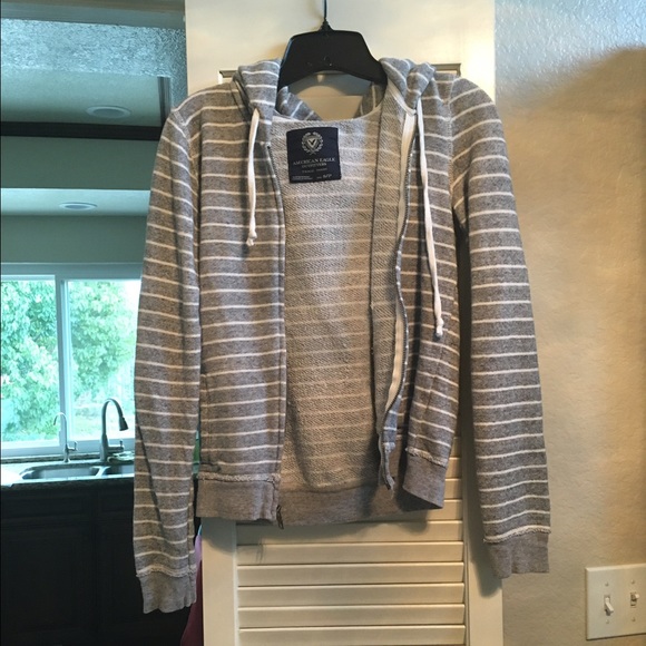 American Eagle Gray Striped Zip-Up Jacket