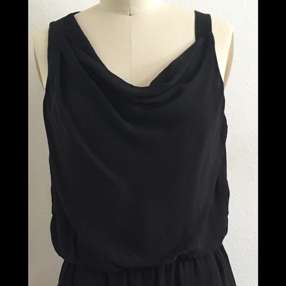 Theory Sz8 Black Asymmetric Draped Silk Dress