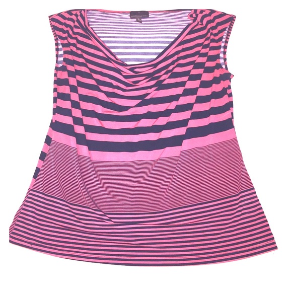 Cute bright coral/black striped cowl neck top
