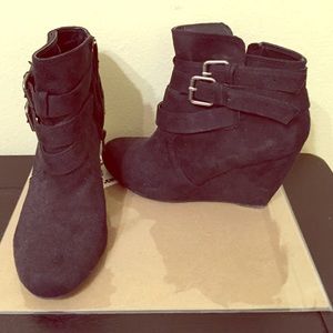 Black suede wedge booties -- Nine West 8.5