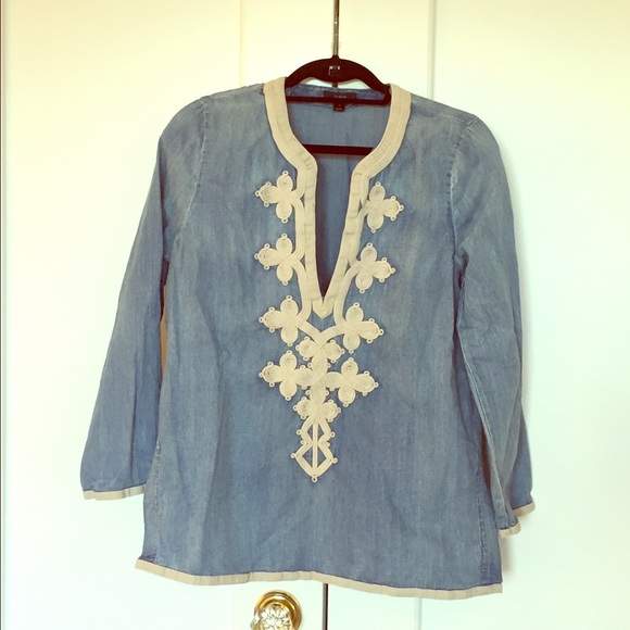 J.Crew denim chambray embroidered tunic