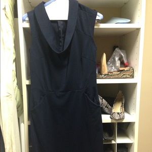Banana Republic navy blue cowl neck sheath dress