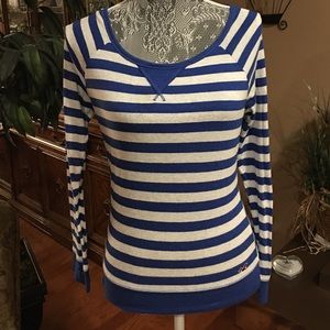 Hollister Blue and White Stripped Shirt-XS