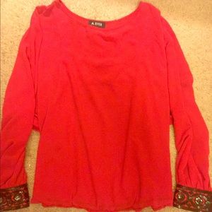 A. Byers Red Chiffon Blouse