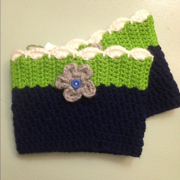 Handmade Crocheted Seahawk boot cuffs