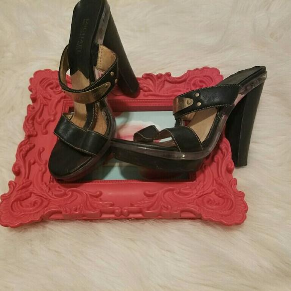 Black Michael Kors t strap with clear platform