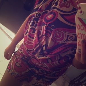 70's print bodycon off the shoulder dress