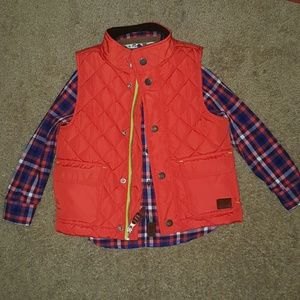Boys Orange Vest with plaid shirt