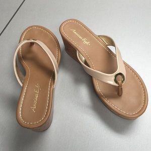 Cork Wedges tan patent 6.5