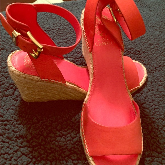 New coral strappy wedges