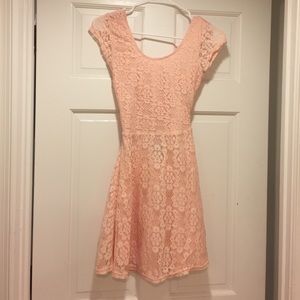Pink lace party dress.