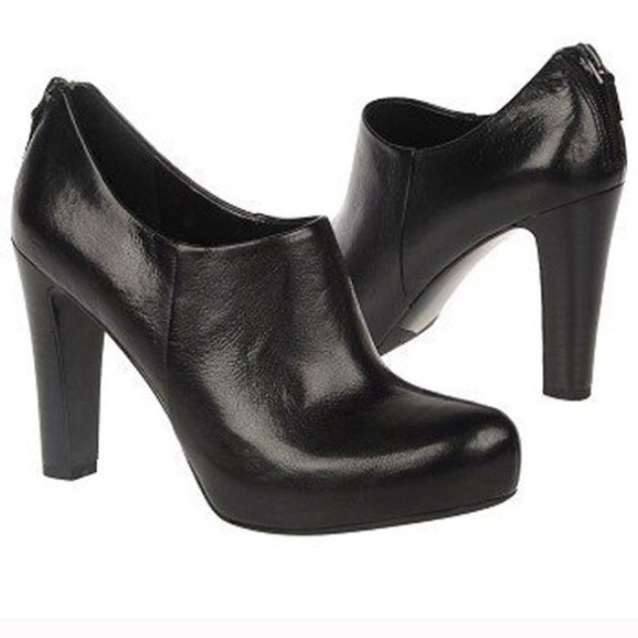 Black Leather Shooties/Heels with Hidden Platform