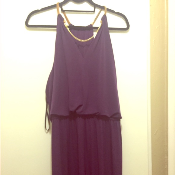 Classy Purple Maxi with Gold Neckline