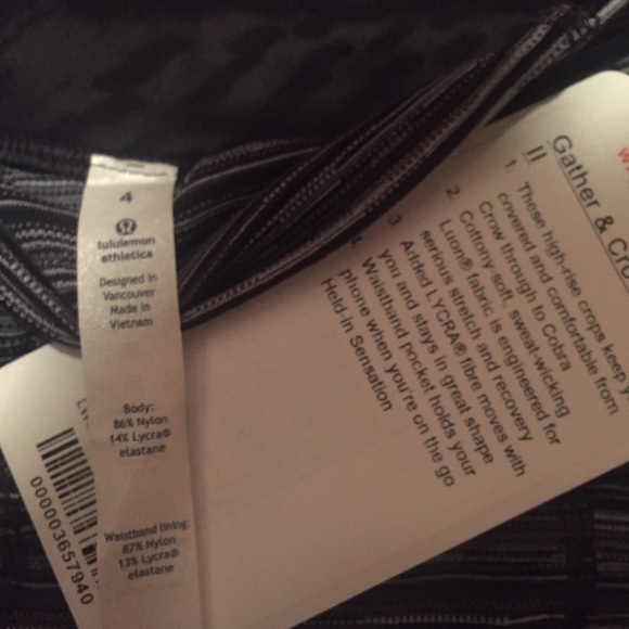 Lululemon Black White & Gray Gather & Crow Crop - Picture 3 of 4