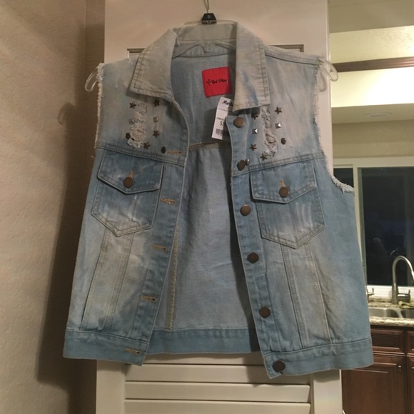 Red Tulips Denim Studded Vest