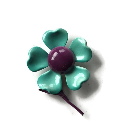 60s Vintage Floral Flower Enamel Brooch Pin